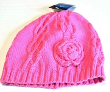 Polar Edge Girls Pink With Rose Knit winter Hat One Size Moisture Wicking