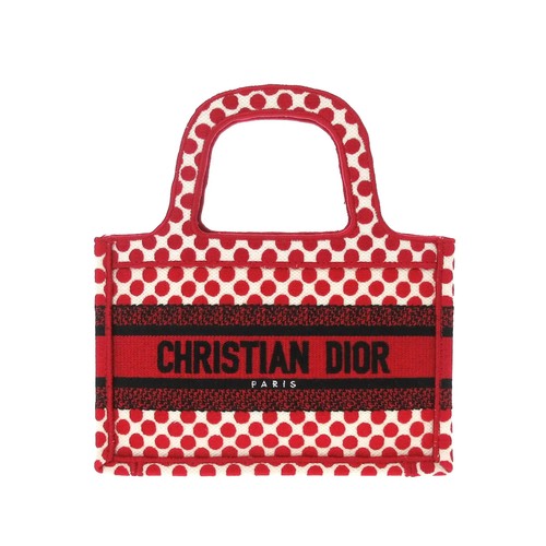 Dior Mini Dioramour Book Tote Red Canvas open Top Handle Shoulder Bag