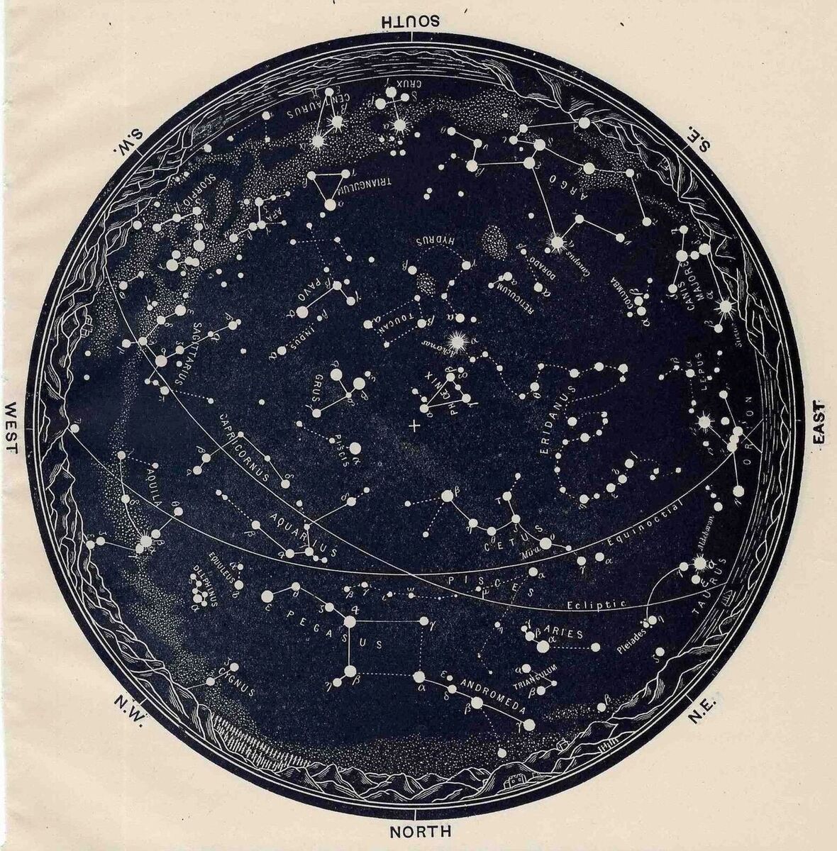 A4 Reprint of Old Maps The Night Sky Major Constellations (20x29cm approx) A4 Reprint of Old Maps The Night Sky Major Constellations (20x29cm approx)