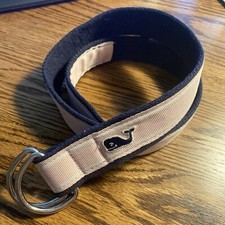 Vineyard Vines Belt Pink Blue Whale Print Sz S Canvas Grosgrain Ribbon EUC
