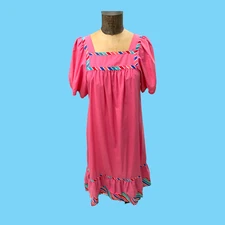Vintage Tom Bezduda For Barad & Co Pink House Sun Dress W/ Square Neck Small