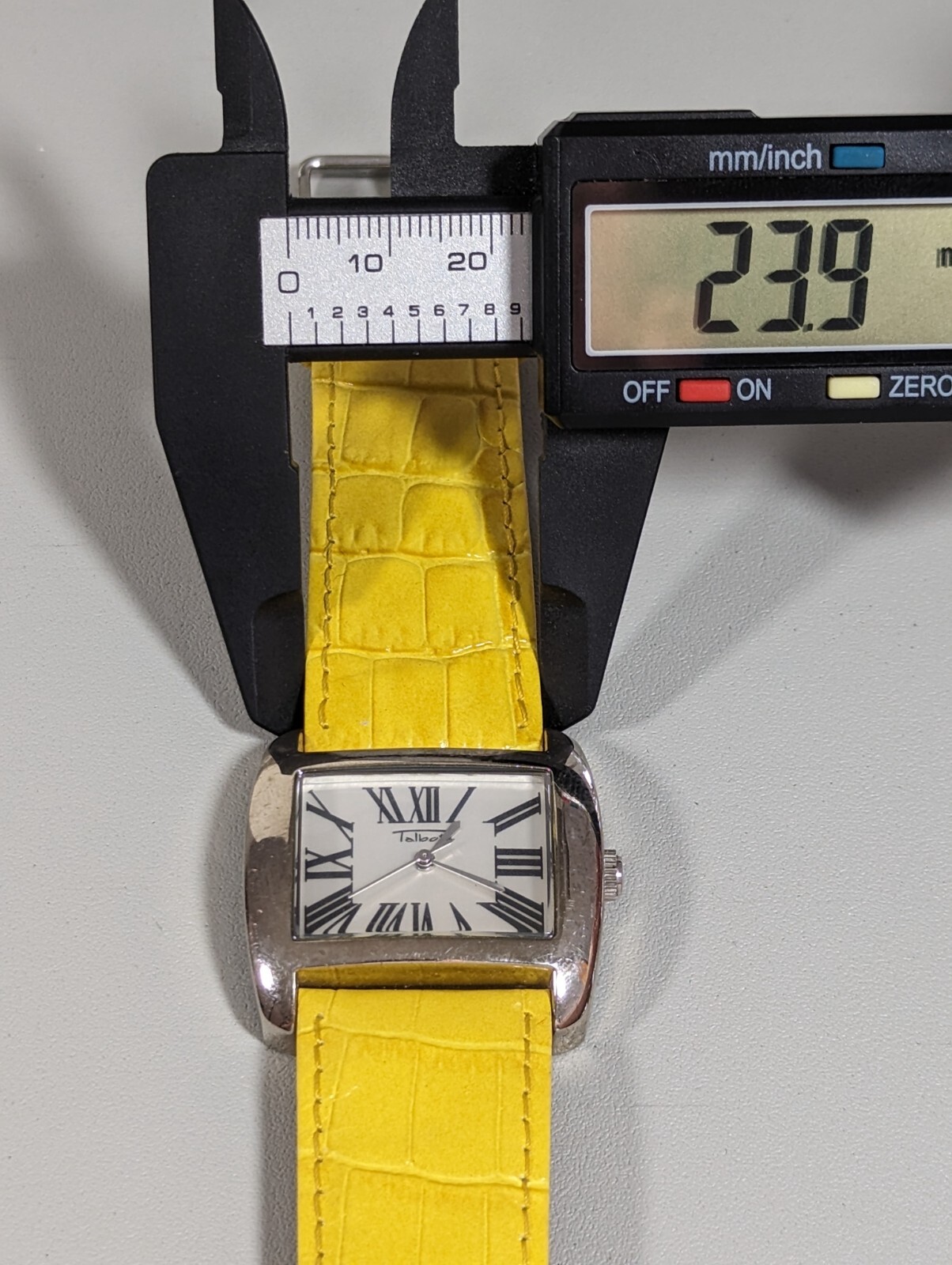 Talbots Silver Tone Dial Rectangle Case Yellow Le… - image 5