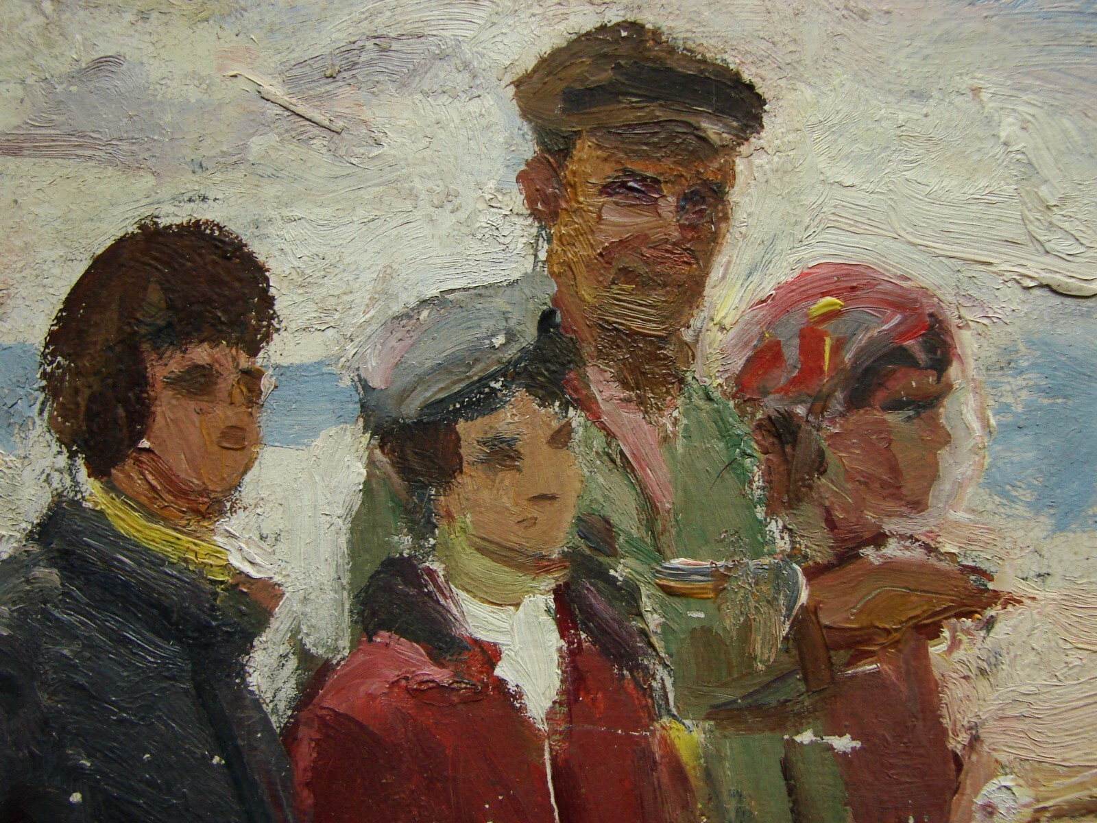 Ukrainian Soviet Oil Painting realism impressionism villagers tractor field - Photo 4 sur 4