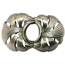 Metal Silver Colored Belt Buckle 3 1/2" Wide when connected 2" Tall, Marked TD