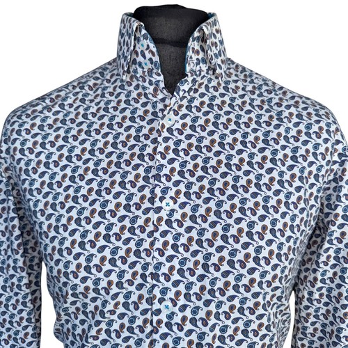 HAWES & CURTIS Shirt Mens MEDIUM Long Sleeve White Paisley Print