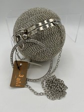 Silver Tone Fashion Rhinestone Ball Clutch Evening Bag With 48  Chain Hello 3 AM