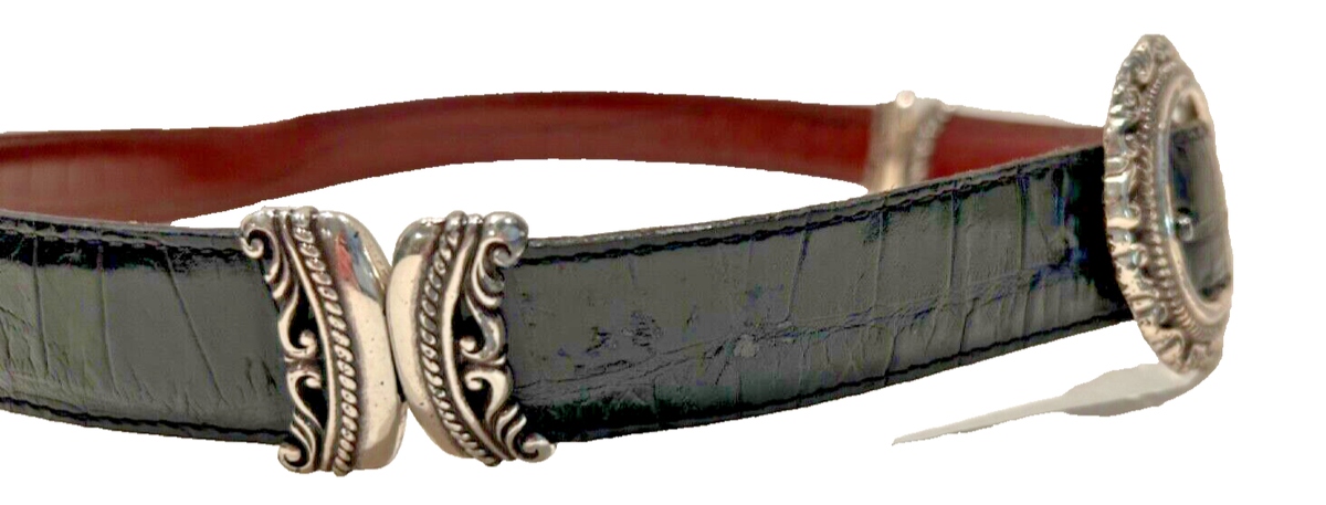Brighton Reversible Croc Embossed Leather Belt S 36200 Brighton Reversible Brown/Black Leather Belt Scrolled Silver  main image 3