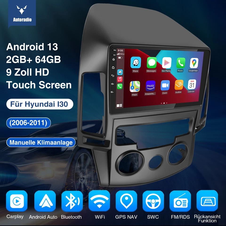 Für Hyundai i30 MK1 FD 2006-2011 DAB+ Autoradio Android 13 Carplay GPS Navi 64GB - Bild 2 von 4