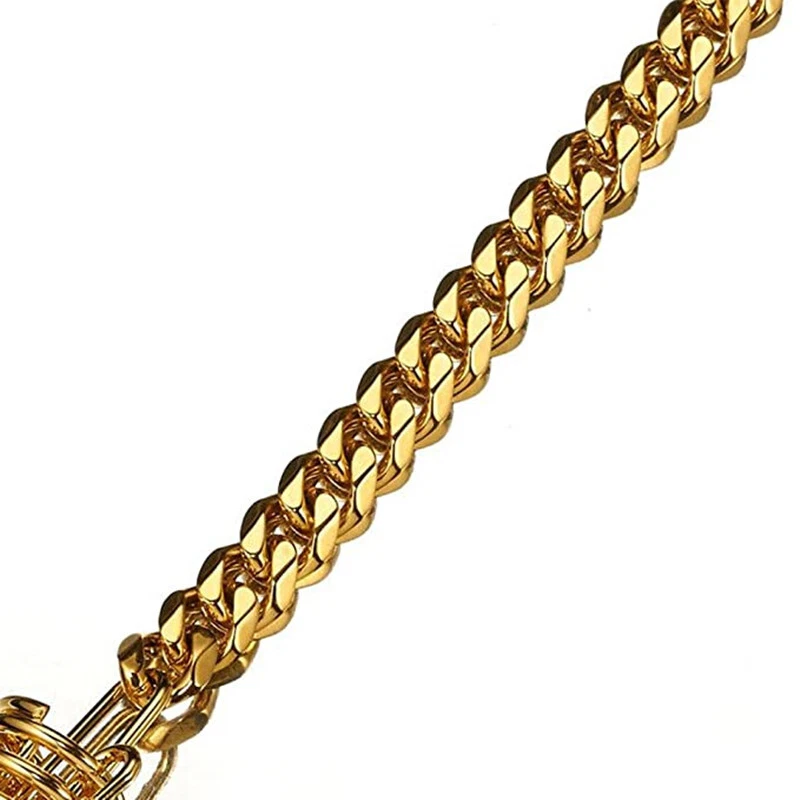 15mm Width Gold Tone Stainless Steel Cuban Link Chain Labor-saving Spring  Leash - Image 3 of 4