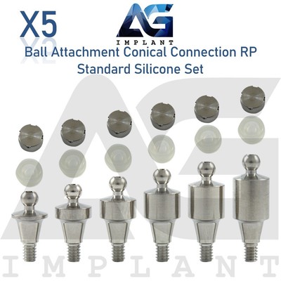 5 Ball Attachment Standard Silicone Cap Set Conical Connection RP System 2.65mm