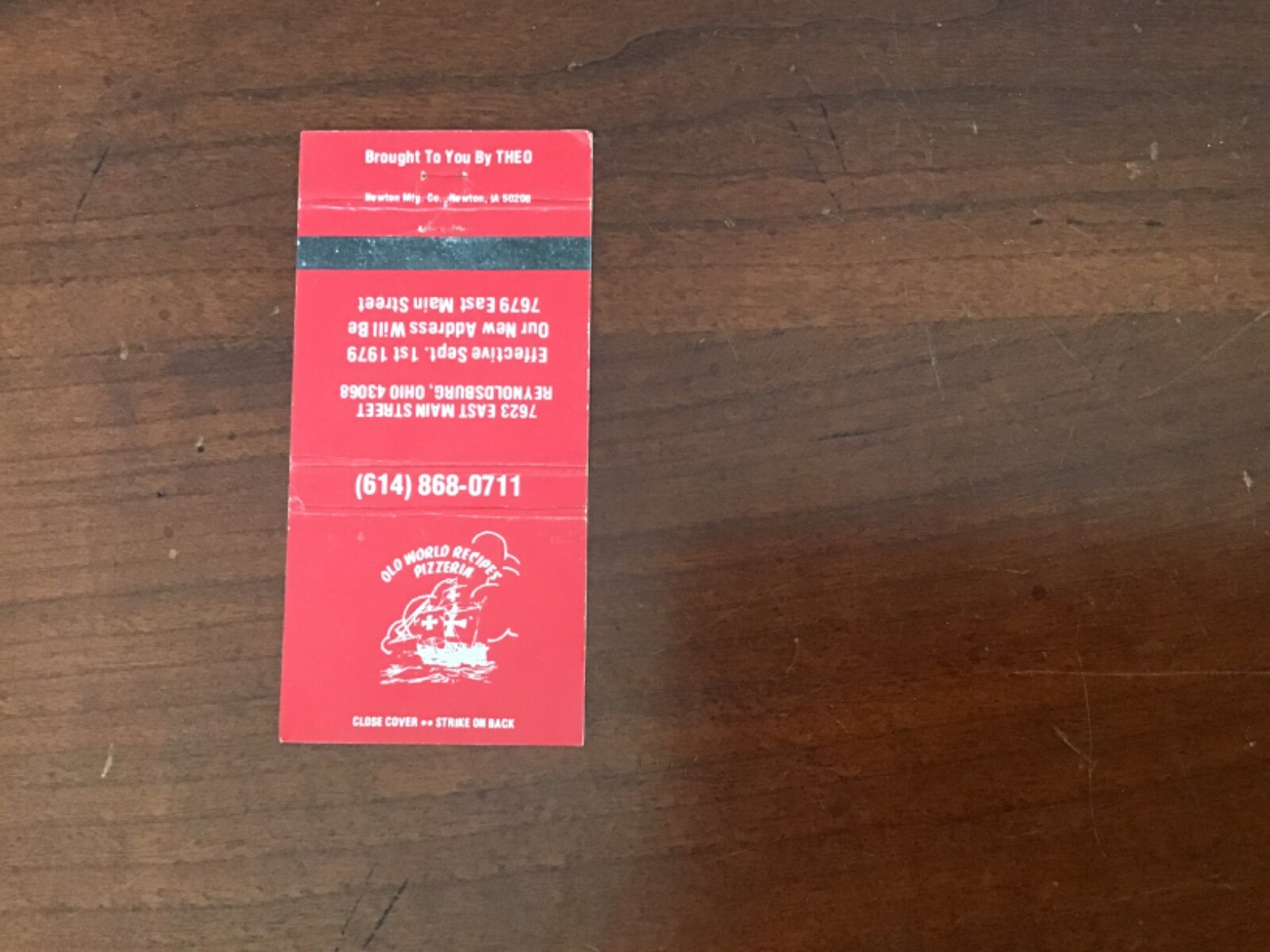 Vintage Old World Recipes Pizzeria Reynoldsburg Ohio Matchbook Cover