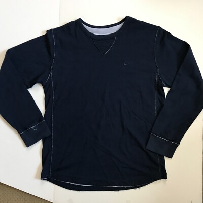 Nike Long Sleeve Crew Neck Exposed Seam Raw Hem Sweatshirt Large top cotton blue