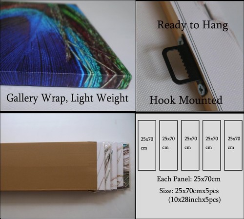 Ready-to-Hang 5-Panel Peacock Painting - Waterproof Art for Home or Office - Picture 9 of 11