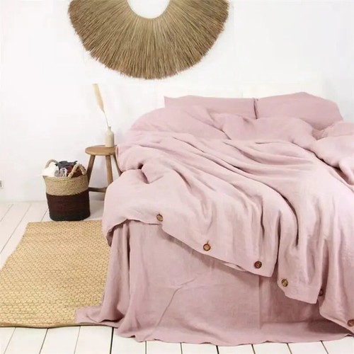 Funda nórdica lavada a piedra Francia lino color liso sábanas transpirables funda de almohada - Imagen 14 de 30