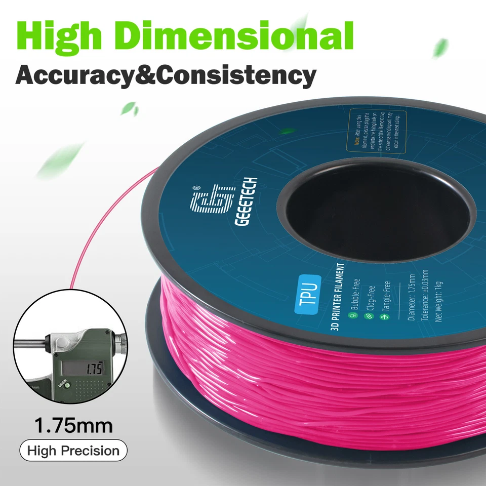 Geeetech TPU 3D Printer Filament 1kg 1.75mm Pink 95A High Elastic TPU Filaments - Image 4 of 4