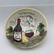 1- HANDPAINTED WINE & GRAPE VILLAGE LARGE CERAMIC PASTA SALAD 8” SERVING BOWL