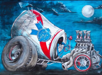 Huge 5 x10  Pabst Banner Night Riders by Alan Moorefield Brewery PBR Rare Beer