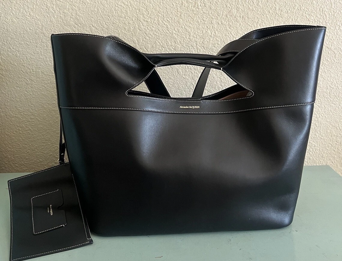 Alexander McQueen The Bow borsa a mano grande in pelle nera tote shopper nuova