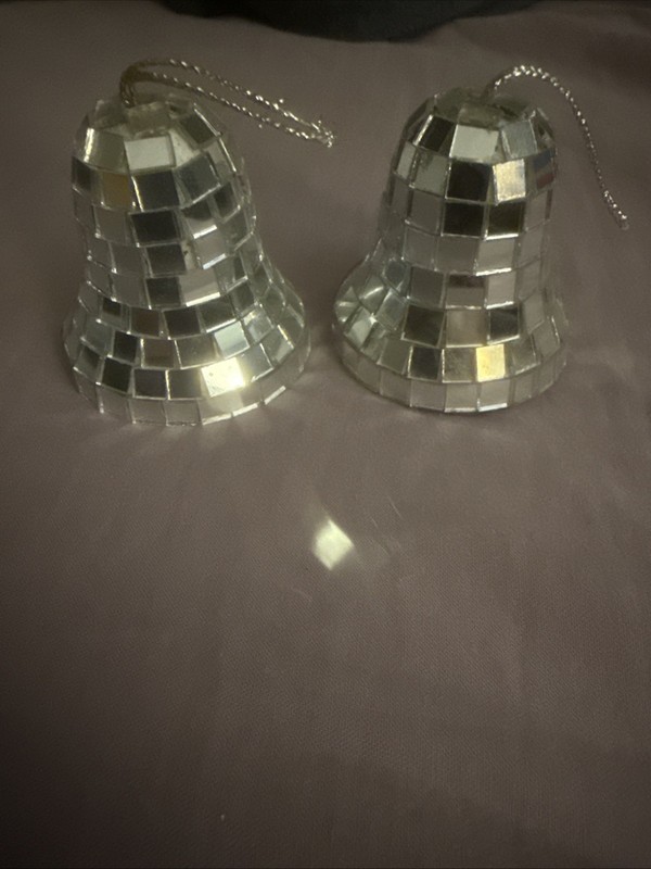 2 Bell  Christmas Ornament Glass 2 1/2 Inch Mirrored