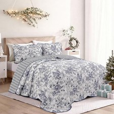100 Cotton Blue Floral Bedspread Set Size, Quilt Full Floral Blue/White