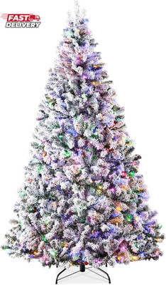 Best Choice Products Pre-Lit Artificial Christmas Tree 7.5Ft Snow Flocked Pine T