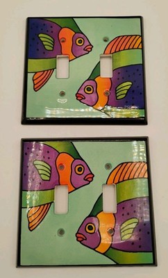 Vintage All Fired Up! Ceramic Aquatic Fish Decorative 2-Gang Light Switch Plates