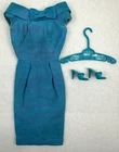 VINTAGE 1962 MATTEL BARBIE PAK TURQUOISE SILK SHEATH DRESS OUTFIT