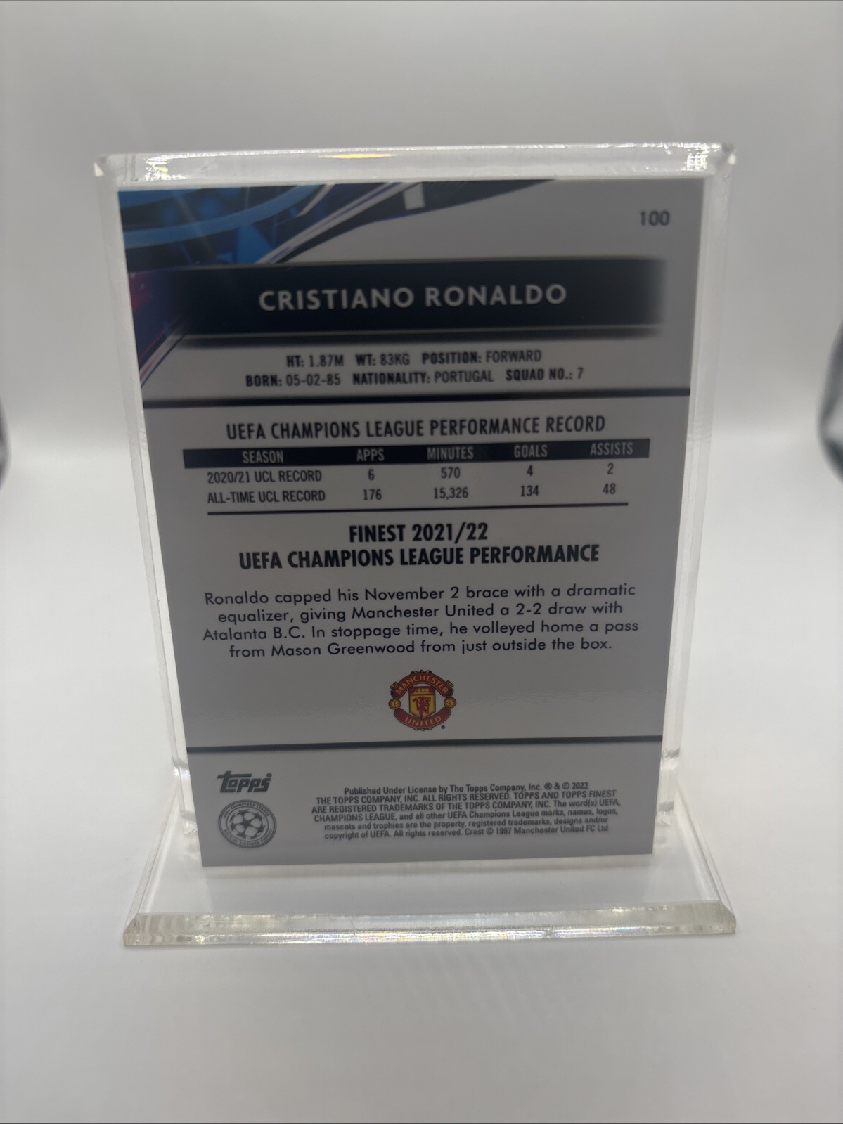 2021-22 Topps Finest CRISTIANO RONALDO #100 Manchester United view 2