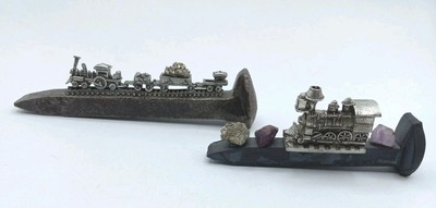 Vintage Eisenbahn Spikes mit Zinnzug auf Gleis Comstock 1993 2 Stück