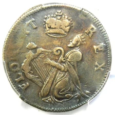 SILVER Variety of 1670 New Jersey St Patrick Farthing Coin 1/4P - PCGS XF Detail