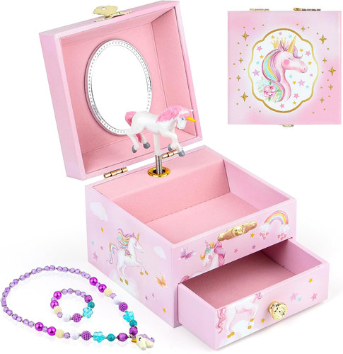 Musical Jewellery Box for Girls - Kids Music Box with Spinning Unicorn and Mirro