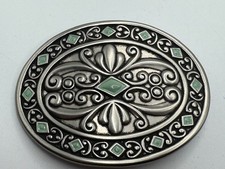 Silver Tone Flower Filigree Leaves Oval Western Belt Buckle