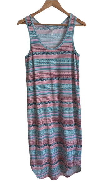 Seafolly Sz M Dress Striped midi beach shirt boho tribal resort blue pink 