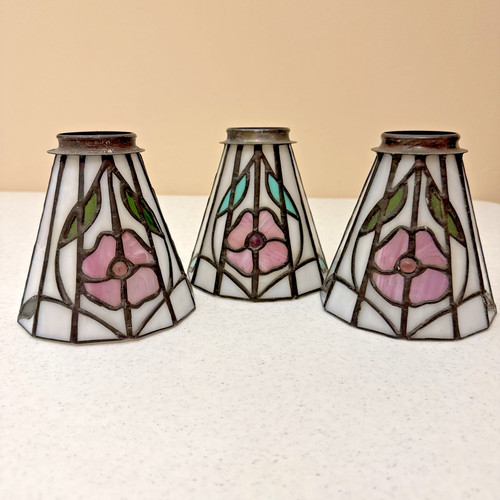 3 Tiffany Style Stained Glass Ceiling Fan Chandelier Sconce Light Shades VTG