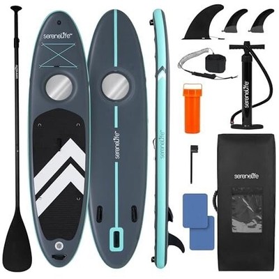 SereneLife 10 6'' Inflatable Paddle Board w/ Window, SUP Kit, 350lb Capacity
