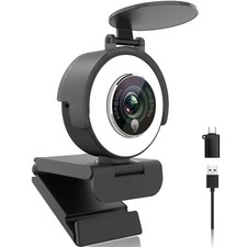 1080p Webcam with Ring Light for Streaming, USB 60FPS Web Camera