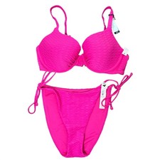 Victoria's Secret Pink Textured Push-Up Bikini Set 36B L Underwire Cheeky NWT