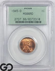 1945-D Lincoln Cent Wheat Penny, Beautiful RED, PCGS MS 66 RD Old Green Label!