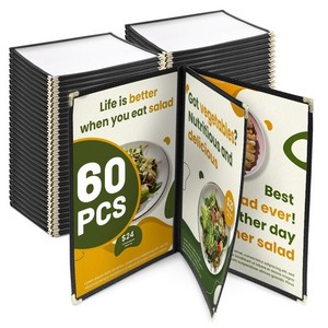 WeChef 60 Pack Restaurant Menu Covers 8.5 x 11inch Book Style 3 Pages 6 Views