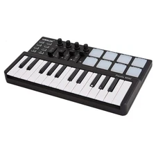 Mini 25-Key Midi Keyboard Controller With 8 Velocity-Sensitive Drum Pads, Por...