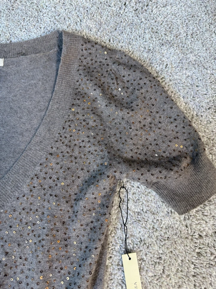 Nuevo con etiquetas Suéter Top Vertigo Paris Angora Lana Lentejuelas Gris Pequeño Recortado Foto 4 de 4