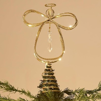 Valery Madelyn Lighted Christmas Tree Topper Angel with Timer, 10 Inch Pre-Li...
