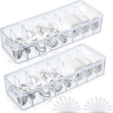 2 Pcs Cord Organizer for Drawer Desktop, Cable Organizer Box with 8 Compartments