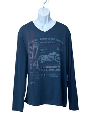 Seven7 Men's V-neck Long Sleeve Graphic Cotton Tee, Indigo, XXL | eBay