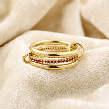 Natural Ruby Eternity  Two Plain Band Interlocked Band Ring Set In 925 Silver