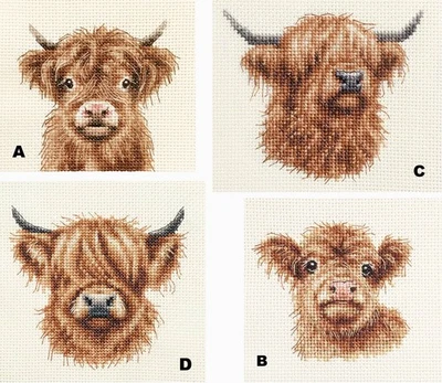 FIDO STITCH STUDIO HIGHLAND COWS, CALF Full counted cross stitch kit, Farm Embroidery Sewing