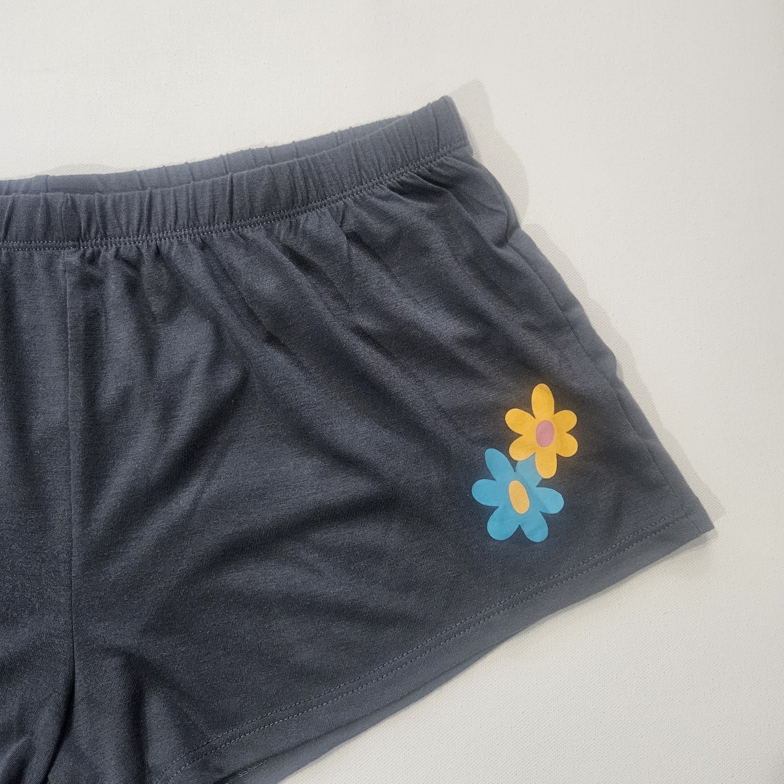 Womens Pajama Shorts Size Small Blue Yellow Blue Flower Stretchy Waist Sleepwear