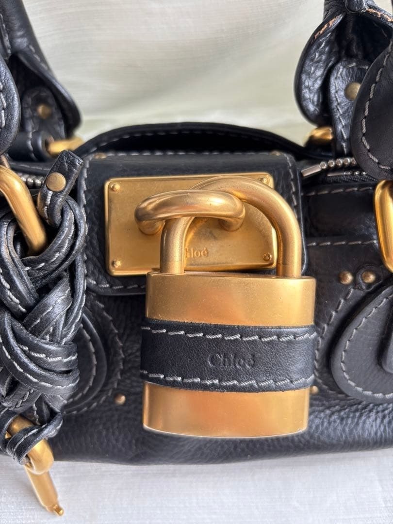 Chloe Paddington Mini Black Leather Handbag Satchel w/Padlock, Key