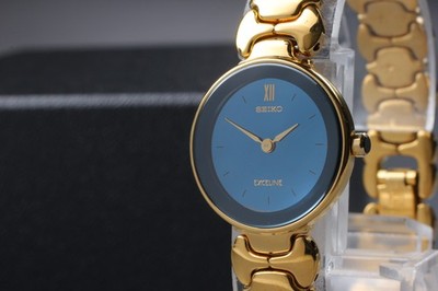Vintage 1989 Seiko Exceline 4N20-0110 Blue Dial Quartz Womens