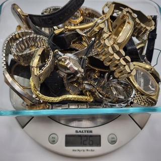 Vintage Gold Tone Watch Parts Lot Bands Cases Repair Craft 726g Untested